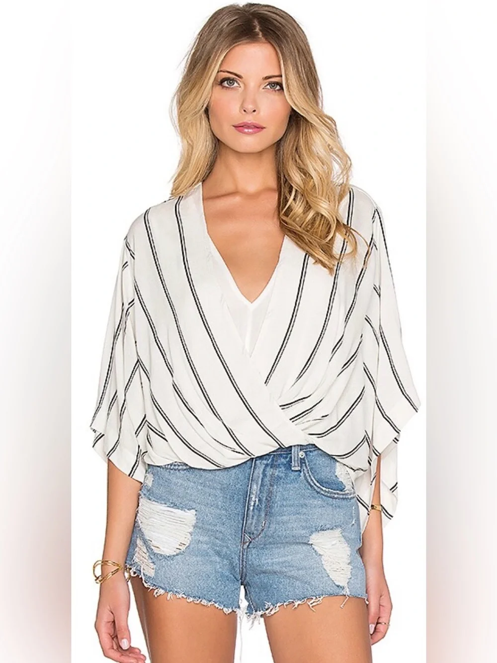 Free People “Sleepy Time” 100% Rayon Kimono Blouse in Pearl Combo - Picture 1 of 10